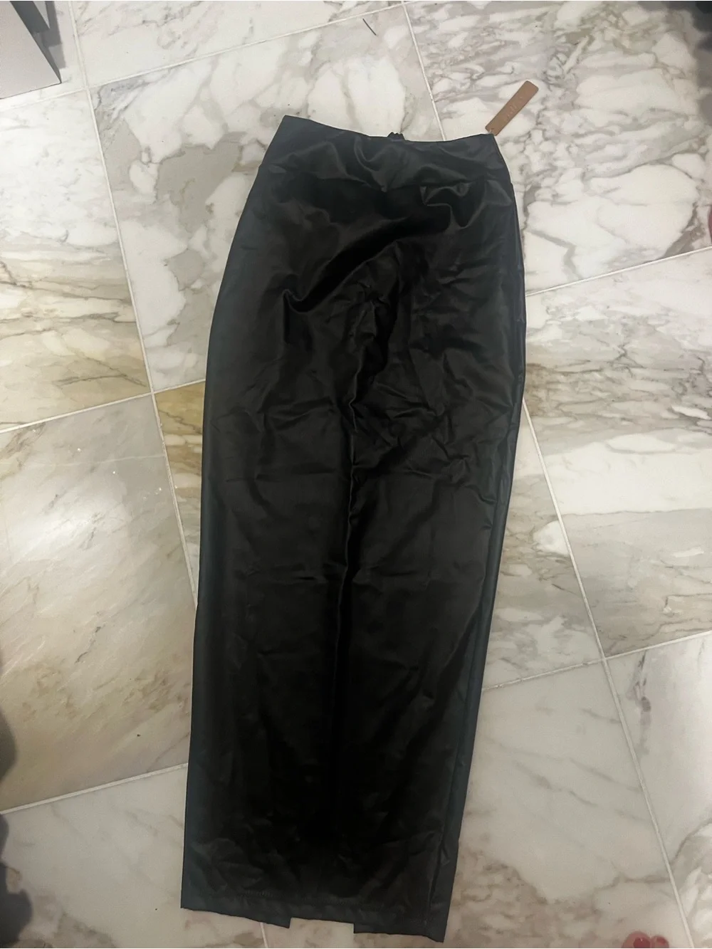 SKIMS Black Micro Pleather Maxi Swim Skirt